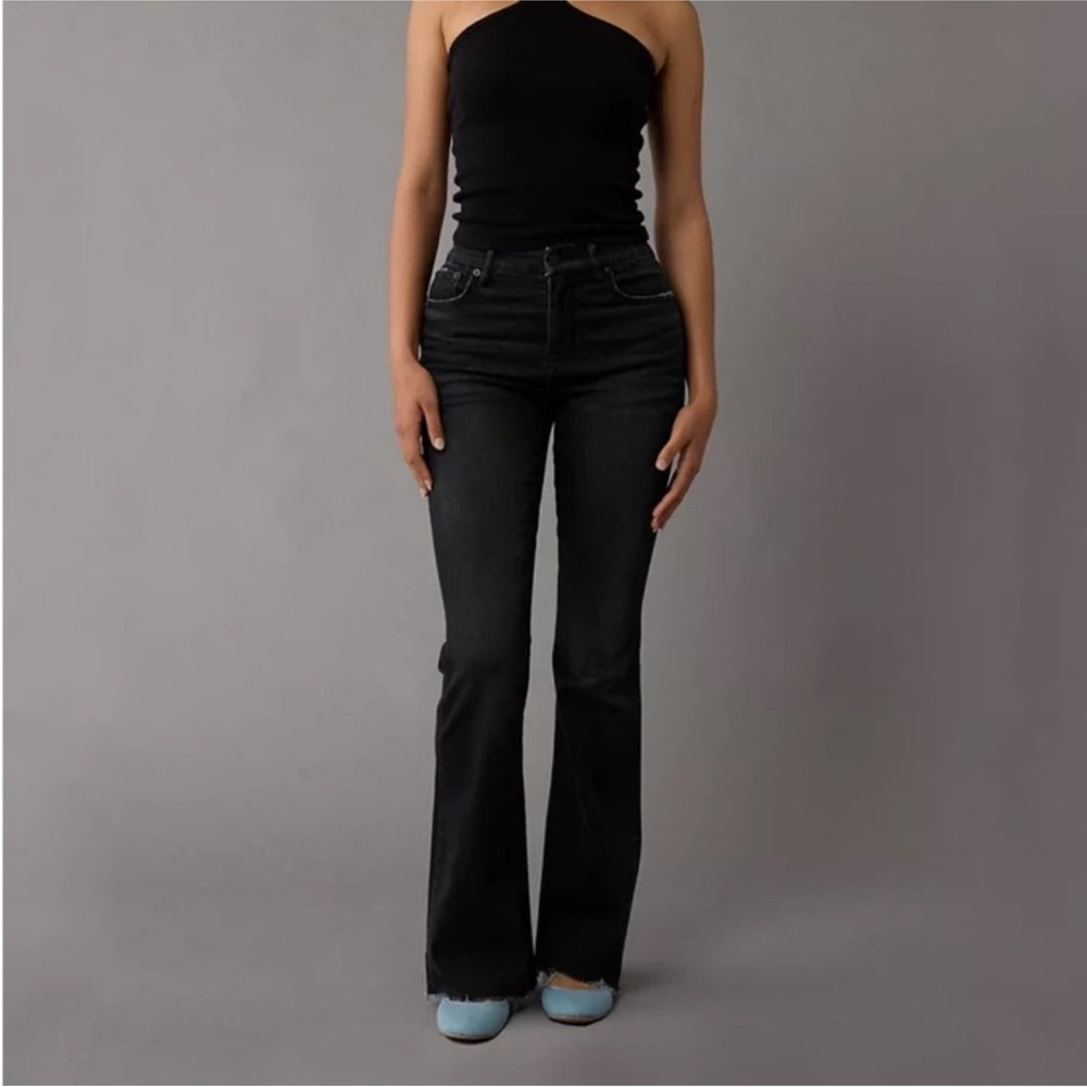 AE Next Level Curvy Super High Waisted Flare Jeans - Smokey Cinders - 0 Short